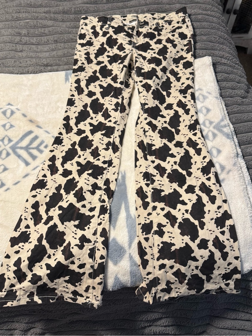 Rock & Roll Cowgirl Black and Cream Cow Print Flared Kids Pants